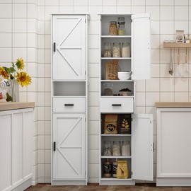 FITSCROPR 69“ Tall Bathroom Cabinet Features 2 Doors, 1 Open Shelf Drawer, and 1 Closed Drawer, 2 Adjustable Shelves. Suitable for Bathrooms, Living Rooms, or Kitchens (White)