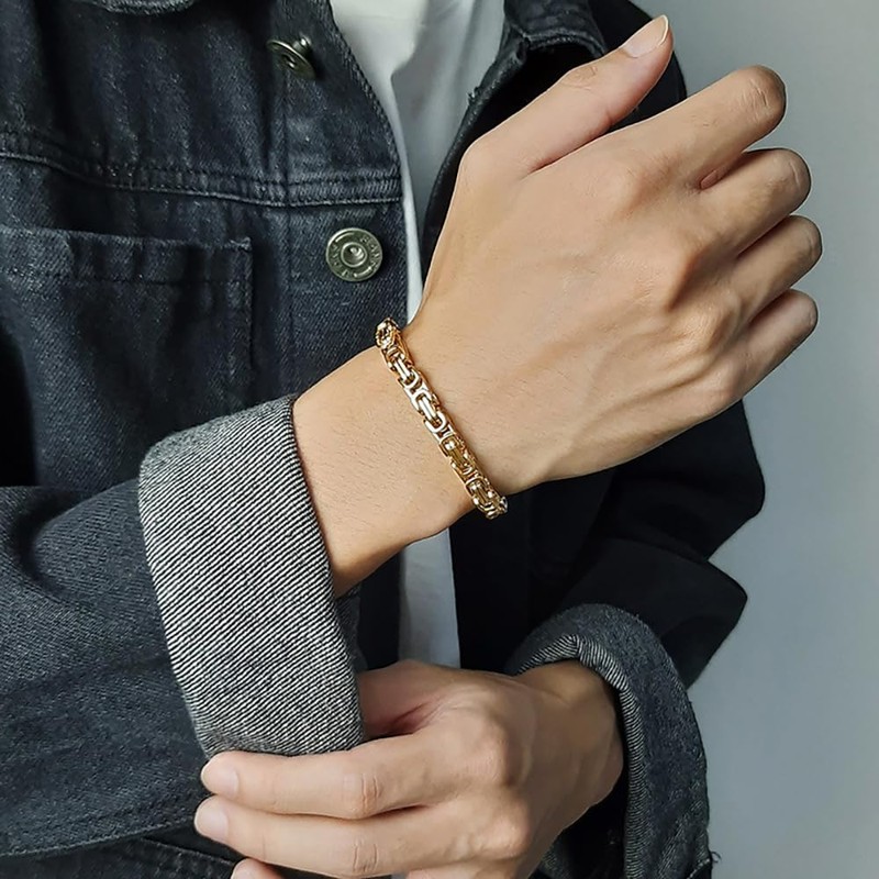 SeiMios Chain Link Bracelet for Men, 6mm Stainless Steel Byzantine