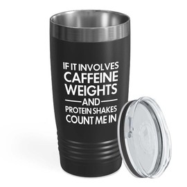 Flairy Land Fitness Black Edition Tumbler 20oz - Involves Caffeine And Protein - Personal Trainer Gift Gym Bodybuilder Workout Instructor Weightlifter Exercise Coach Cardio