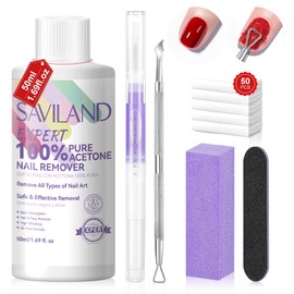 SAVILAND Acetone Nail Polish Remover Kit: 50 ML Expert Gel Nail Polish Remover Non-Drying Gel Remover with Cuticle Oil & Tools Quick Removal for Nail Polish Acrylic Dip Powder DIY Salon