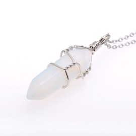 Paialco Hand Wired Created Opal Crystal Point Healing Chakra Pendant Necklace