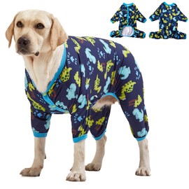 LovinPet Dog Clothing for Large Dogs: Dinosaur in The Jungle Print, Lightweight Stretchy Knit Pullover Puppy Pajamas, Big Dog Onesie. Large Breed Dog Jammies, Pet PJ's/XXL