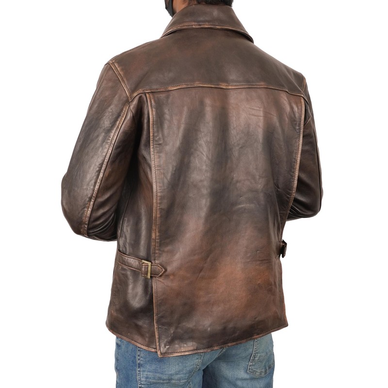 STOREJEES Mens Brown Leather Jacket | Brown Distressed - L