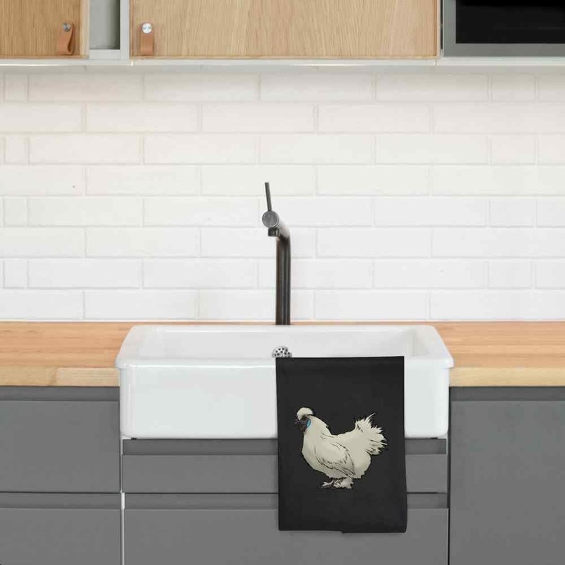 Azeeda 'Seidiges Huhn' Schwarzes Baumwoll-Geschirrtuch (TW00050314)