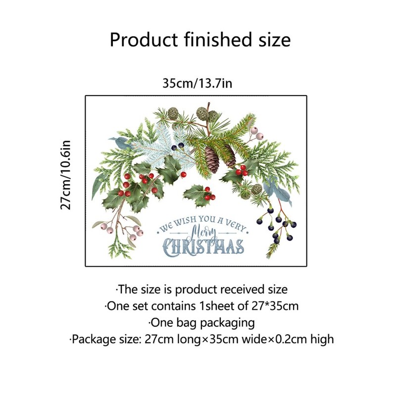 Condessacity Christmas Wall Stickers, Fruit Branches Pine Cone Static Glass