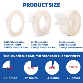 Double Sided Tape 0.39" x 9.85 FT, Removable Mounting Tape Heavy Duty, No Residue PE Foam Tape Strips, Extra Strong Adhesive Tape Waterproof for Paint Wall Picture Hanging Poster Crafts