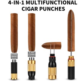 WASEEDS Cigar Punch 4-in-1 Cigar Draw Enhancer Tool Stainless Steel Dual Size Cigar Cutter & Punch and Twin Nubber (Red+Black)