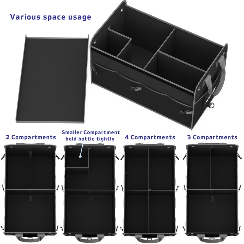 EPAuto Car Trunk Organizer with Adjustable Multi Compartment, Removal Lid