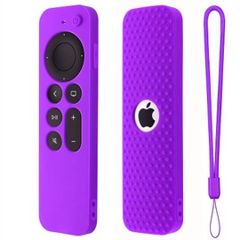 Hi Color Silicone Cover Compatible with Apple TV Siri Remote 3rd 2023 Shockproof Protective Case for Apple TV 4K 2nd 2021 Remote Sleeve with Lanyard (Purple)