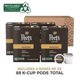 Peet's Coffee, Medium Roast Keurig K-Cup Pods - Café Domingo 88 Count (4 Boxes of 22 K-Cup Pods)