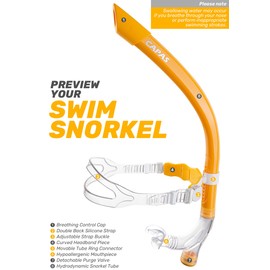 CAPAS Training Swim Snorkel for Lap Swimming, Swivel Headband Ultimate Fit Center-Mount Swimmers Snorkel with Liquid Silicone Mouthpiece Adjustable Strap, Designed for Adult Men Women