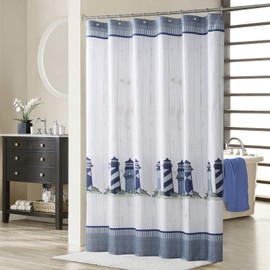 Lighthouse Shower Curtain,Blue Gray and White Coastal Nautical Shower Curtains for Bathroom Decor,Polyester Fabric Waterproof Bathroom Curtain, 62 x 72 Inch