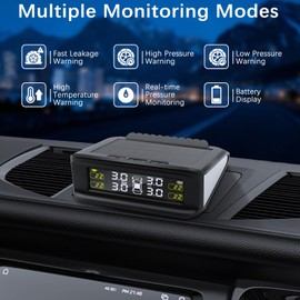 Tire Pressure Monitoring System TPMS with 4 tire Pressure Sensors & 6 Alarm Modes Solar/USB Charger, Real-Time LCD Display for Trailers Campers RVs MPV Truck