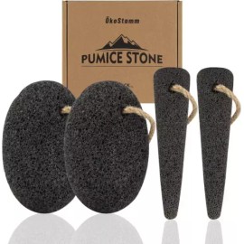 okoStamm 4 PCS 발용 천연 화산 부석 거친 발 스크러버 각질 제거용 로프 팔꿈치 무릎용 페디큐어 제거 도구 사용 okoStamm 4 PCS Natural Volcanic Pumice Stone Foot Scrubber for Rough Heels Elbow Knee Pedicure Exfoliating Tool