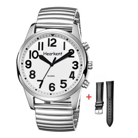 French Talking Watch, Talking Time/Date, Large Dial, Alarm Clock, for Visually Impaired Men and Women (Silver, Men)