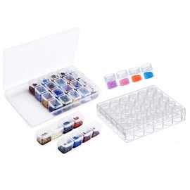 Embroidery Diamond Storage Box 2 Pack,30 Small Beads Diamond Painting Storage Containers with Lid and 28 Mini Compartments Grids for 5D Diamond Painting and Cross Stitch Tools Accessory Containers D