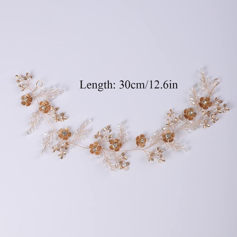 Chargances Bridal Flower Pearl Hair Vine Wedding Gold Crystal Beaded