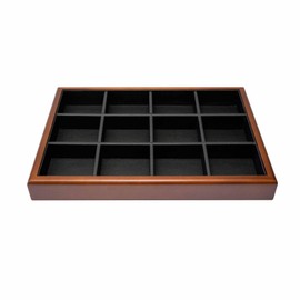 Ugdgtgo Solid Wood Stackable Jewelry Tray 12 Grid Liner Pendant Earring Ring Coin Tray Jewelry Drawer Organizer (Black Leather, 12 Grid)