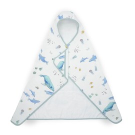 Little Unicorn Premium Hooded Bath Towel| Absorbent Cotton & Terry Blend | Larger Size, 1-6 Years (Whales)