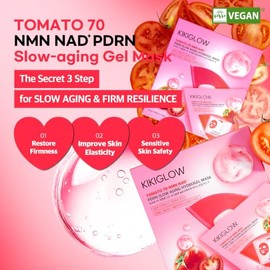 Tomato 70 NMN NAD PDRN Máscara de hidrogel de envejecimiento lento 1.19 oz (34g) / 4ea – Máscara facial coreana que cambia de color para reafirmante, 
