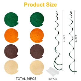36 Pcs Green Brown Orange Beige Hanging Swirl Decorations Felt Swirl Streamer Spiral Ceiling Garland for Woodland Safari Jungle Wild One Birthday Neutral Baby Shower Party Decorations Supplies