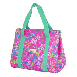 Lilly Pulitzer Cute Lunch Bag for Women, Large Capacity Insulated Tote Bag, Pink Mini Cooler with Storage Pocket and Shoulder Straps, Shell Me Something Good