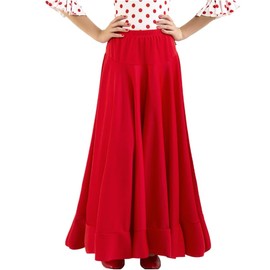 AMARU SANCHESU Girls Flamenca Dance Skirt with Ruffle, red, 6 Years
