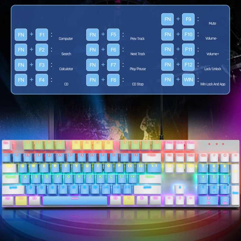 104 Key Mechanical Gaming Keyboard 28 Backlight Modes Blue Switch