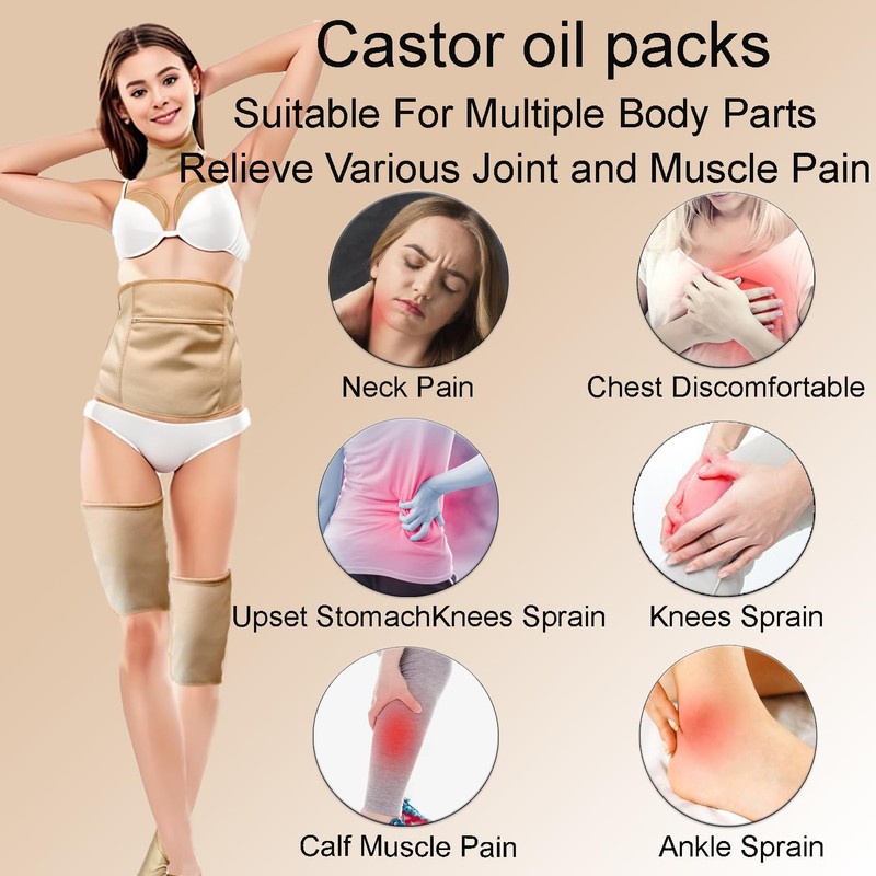 Organic Cotton Castor Oil Pack Wrap,9 Pcs Reusable Pack Kit