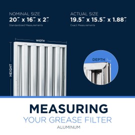 Kleen-Gard Aluminum Commercial Kitchen Hood Filter, Range Hood Baffle Grease Filter for Restaurant Kitchen Exhaust Hoods, 20H x 16W | Actual Size: 19.5H x 15.5W x 1.88D inches | (Pack of 2)