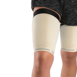 Zensah Thigh Compression Sleeve - Support for Pulled Hamstring, Quad Strain, Groin Compression Wrap for Men and Women (Medium, Beige)