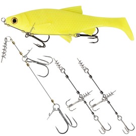 FishingPepo 3Pcs Fishing Jig Heads Kit Three Treble Hook Line Group Double Jig Hook Wire Hook with Spring Lock Wire Hook Bass Lure Set