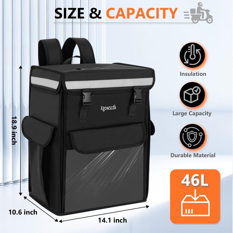 Insulated Food Delivery Backpack, Insulated Bag with Removable Divider, Reflective