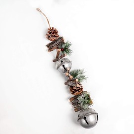 50cm Garland with Silver Jingle Bells Wooden Sticks, Berries and Pinecones Christmas Home Wall Door Hanger Sleigh Bells Xmas Holiday Hanging Decorations