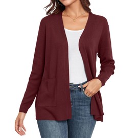 YGJIEGENG Ladies Cardigan Long Sleeve Open Front Cardigans for Womens Autumn Winter Knit Lightweight Oversized Outerwear Solid Color,Wind Red,XXL
