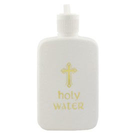VILLAGE GIFT IMPORTERS Refillable Holy Water Bottles | White with Gold-Tone Cross and Lettering | Church Supplies | Portable for Home and Travel 4OZ.