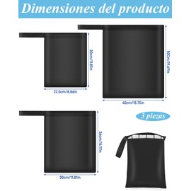Bolsa para Ropa Mojada, 3 Unidades Impermeables para Natación, Ideal para Ropa de Gimnasio y Pañales de Bebé, Práctica para Viajes y Uso Diario, Tamaños 30X22.5 CM y 36X30 Cm, Color Negro