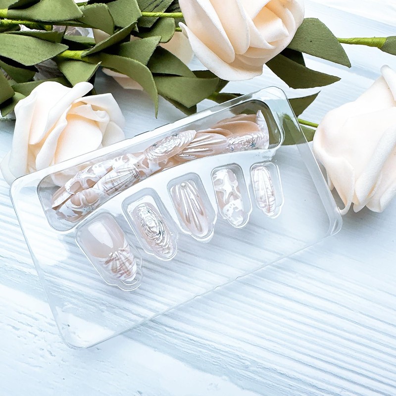 30Pcs Summer Beach Press on Nails Medium Almond Nails French