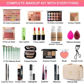 All in One Makeup Kit for Women Full Kit, Professional Travel Makeup Kit for Women & Teens, Foundation Eyeshadow Lipstick Brow Pencil Eyeliner Contour Powder, Complete Make Up Gift Set for Beginners