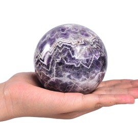 JIC Gem 3.1-3.5 inch(80-90mm) Large Crystal Ball Chevron Amethyst Healing Crystals Sphere with Wooden Stand Meditation Home Decor