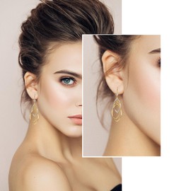 Sterling Silver Teardrop Dangle Earrings for Women,14k Gold Plated Double Linear Drop Hoop Diamonds Earrings (Gold)