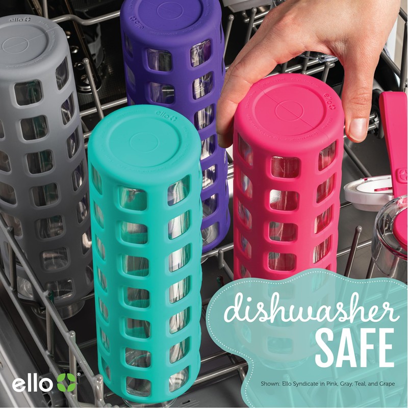 Ello Syndicate Glass Water Bottle with One-Touch Flip Lid, Grey