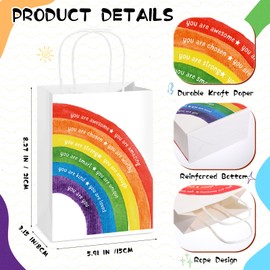 Coume 48 Pcs Back to School Gifts Bags Inspirational Rainbow Paper Treat Bags with Handles for Students Goodie Kraft Handbag for Classroom Rainbow Birthday Party, 5.9 x 3.15 x 8.27 Inch