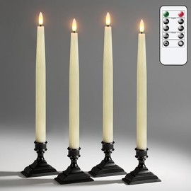 KunSwenn Christmas Window Candles, 12.6 Inches Christmas Battery Operated Window Candles with Remote Timer and Black Holder, 4 Pcs Ivory LED Flameless Taper Candlesticks for Xmas Home Holiday Decor