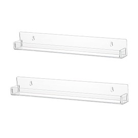 LikeU Nail Polish Rack Wall Mounted Shelf 2 Pack,Clear Acrylic Nail Polish Holder Organizer with Removable Anti-Slip End Inserts,2 Tiers Floating Polish Organizer Display 30 Bottles