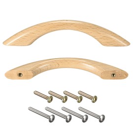 sourcing map Wood Pull Handles, 2pcs 192mm/3.78" Hole Distance Wooden Drawer Unfinished Curved Knobs Pulls for Kitchen Furniture Drawer Wardrobe Cupboard