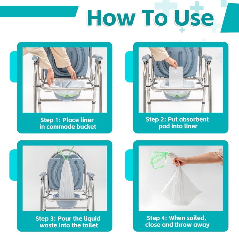 60 Pack Commode Liners with 60 Super Absorbent Pads, Disposable