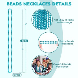 SHAOQINLIN 12 PCS Teal Bead Necklaces, Teal Mardi Gras Beads Necklaces Turquoise Party Beads Necklace Bulk Round Beaded Necklaces for Mardi Gras, Christmas, School Spirit Day Party Favors