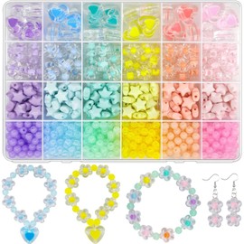 JJzxwish - 798 abalorio acrílicas de estrellas con abalorio redondas de flores, colores macarón, abalorio pastel variadas, bonitas y estéticas Kawaii para manualidades, pulseras de joyería, llaveros