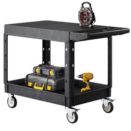 VEVOR Utility Cart, 550 lbs Load Capacity, 37 x 25.4-inch Service Cart, Two-Shelf Heavy Duty Plastic Utility Cart with 360° Swivel Wheels (2 with Brakes), Suitable for Warehouse, Garage, Cleaning